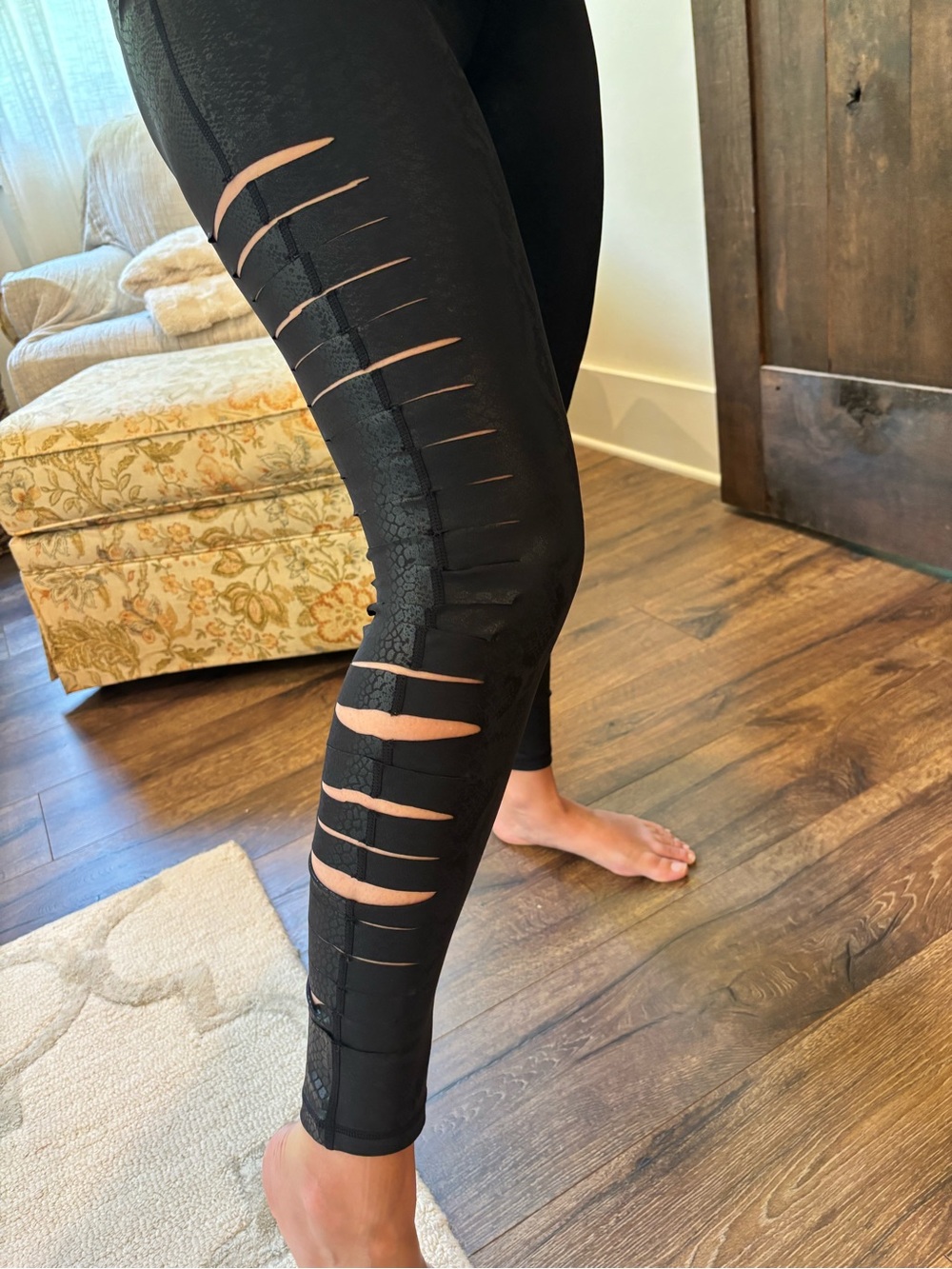 Mono B Black Faux Leather Snakeskin Cutout Leggings